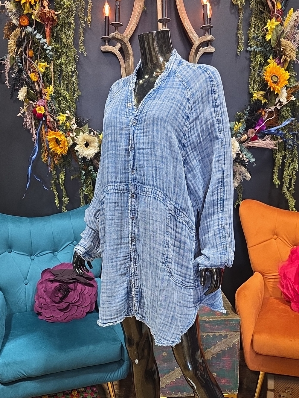 Free People Blue Denim/ Chambry Style Tunic or Mini Dress